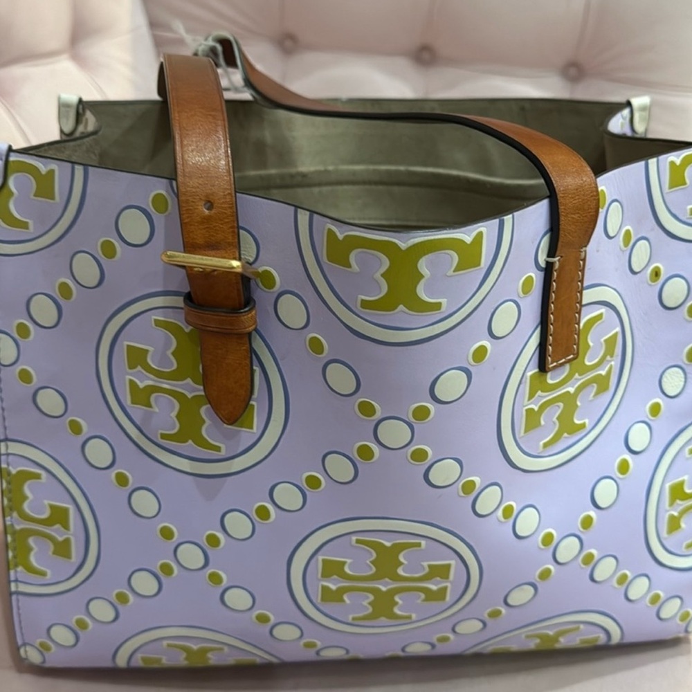 Tory Burch Purple and Brown Contrast Tote